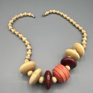 1970/1980's Geometric Carved Wood Bead Necklace Bohemian Retro